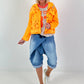 Jeansjacke in Destroyed Optik - neonorange