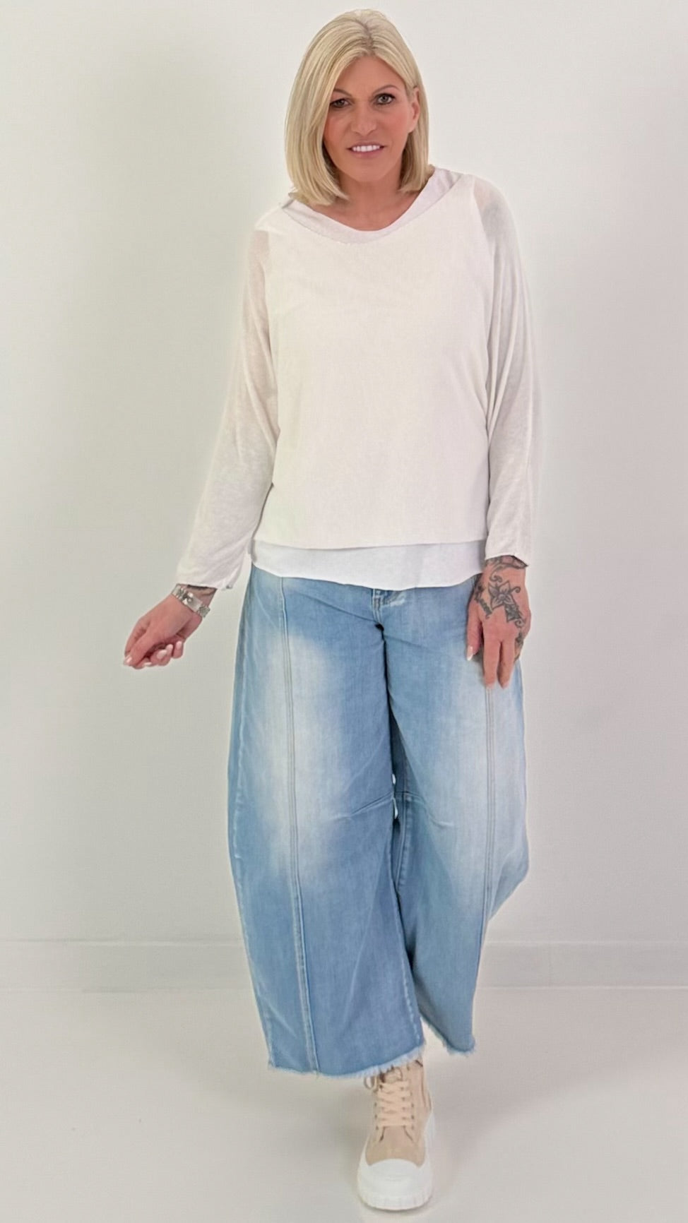 Feinstrick Pulli mit Top - weiss