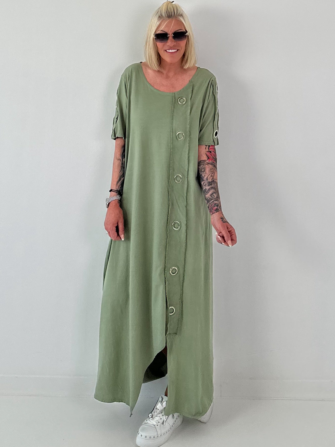 T-Shirt Kleid mit Ösen -khaki