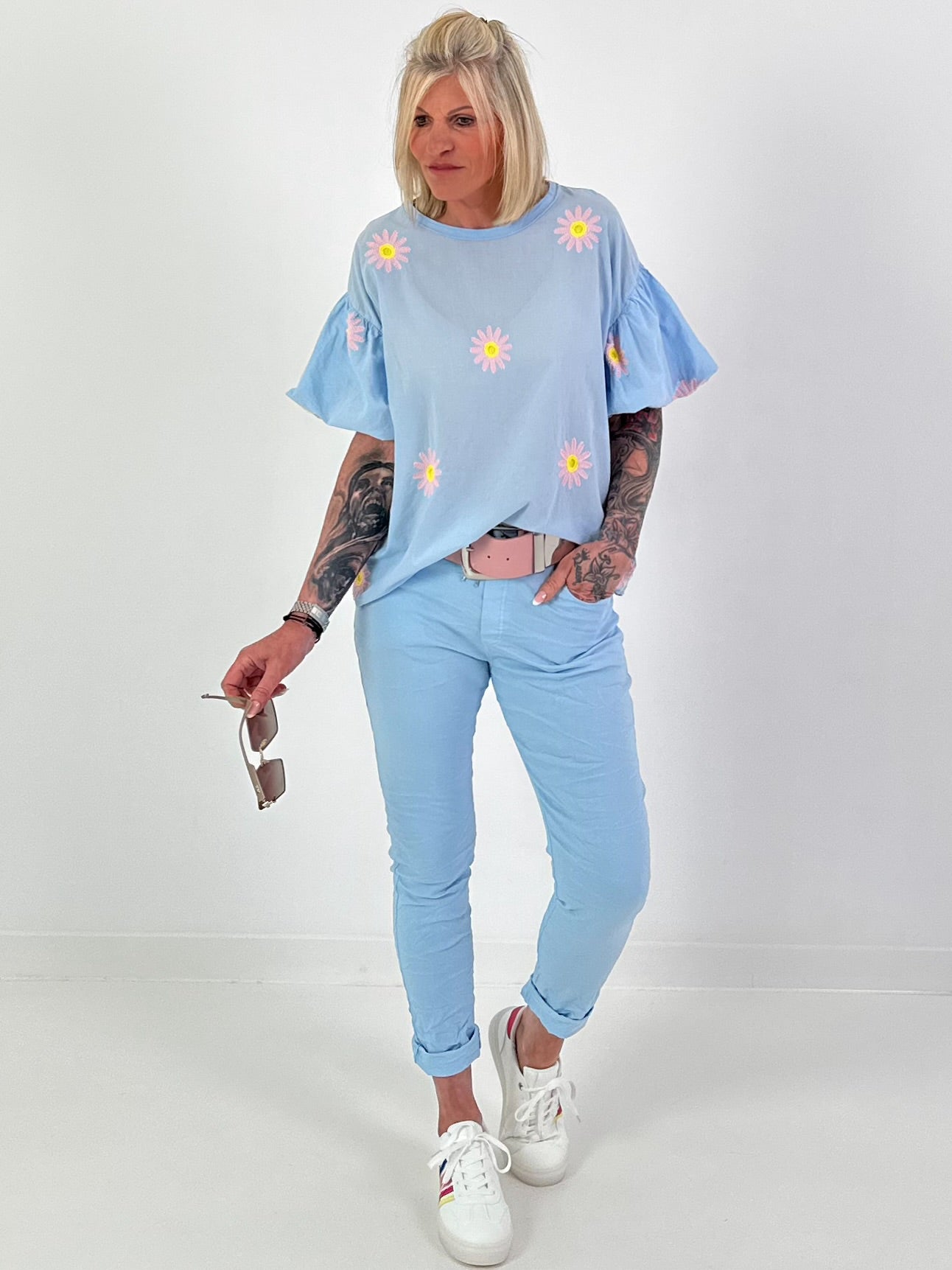 Basic Jogpants mit Bindeband - hellblau