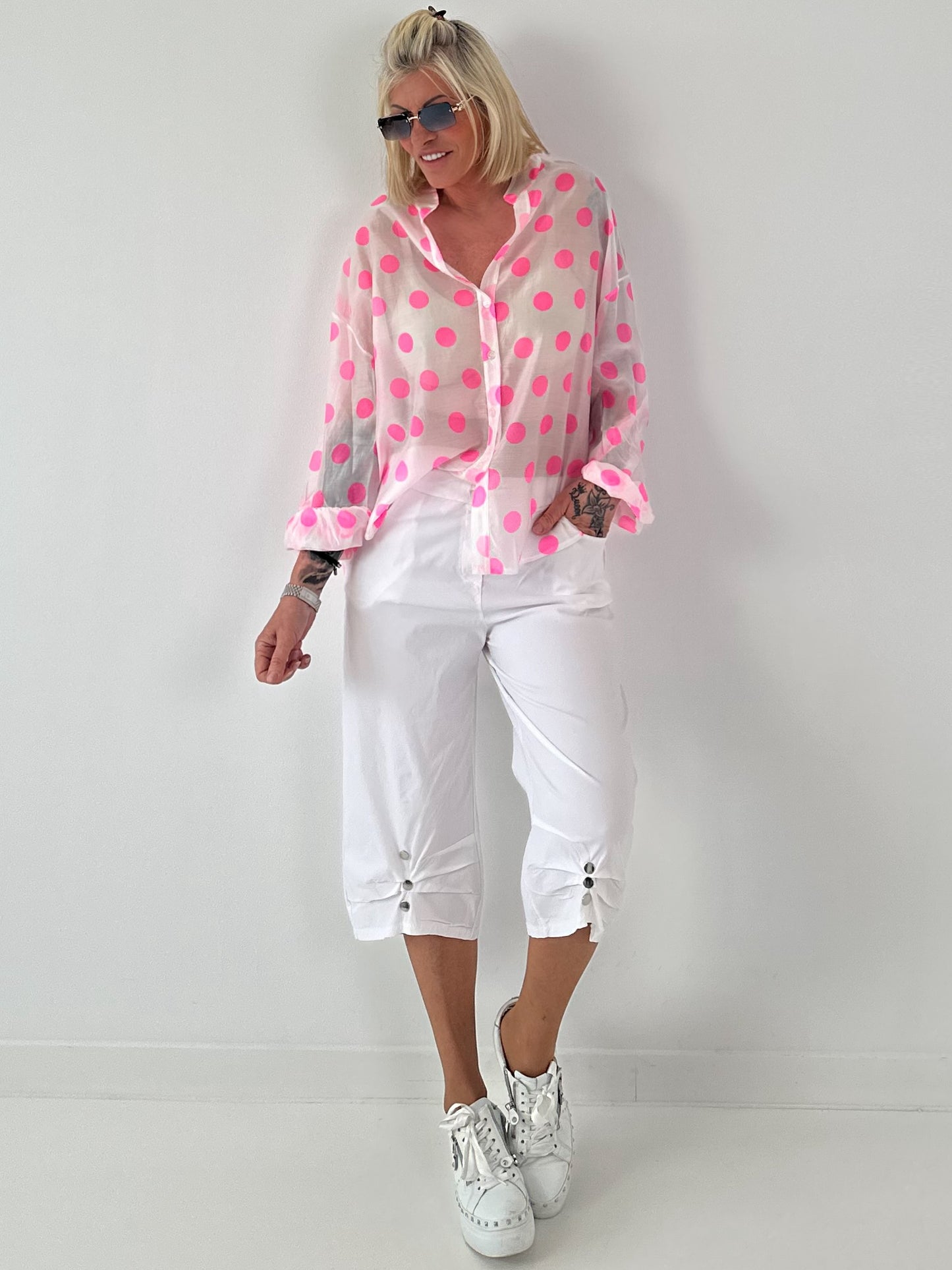 Transparent Tunic with Ruffle Sleeves - white