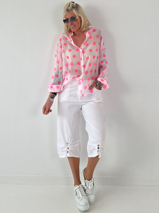 Transparent Tunic with Ruffle Sleeves - white