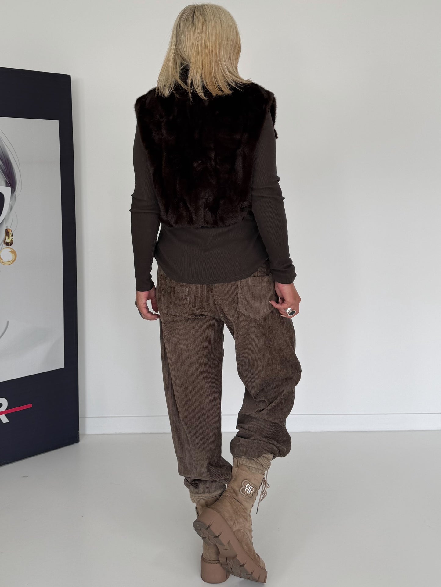 Comfortabel vest met teddyvoering - mokka