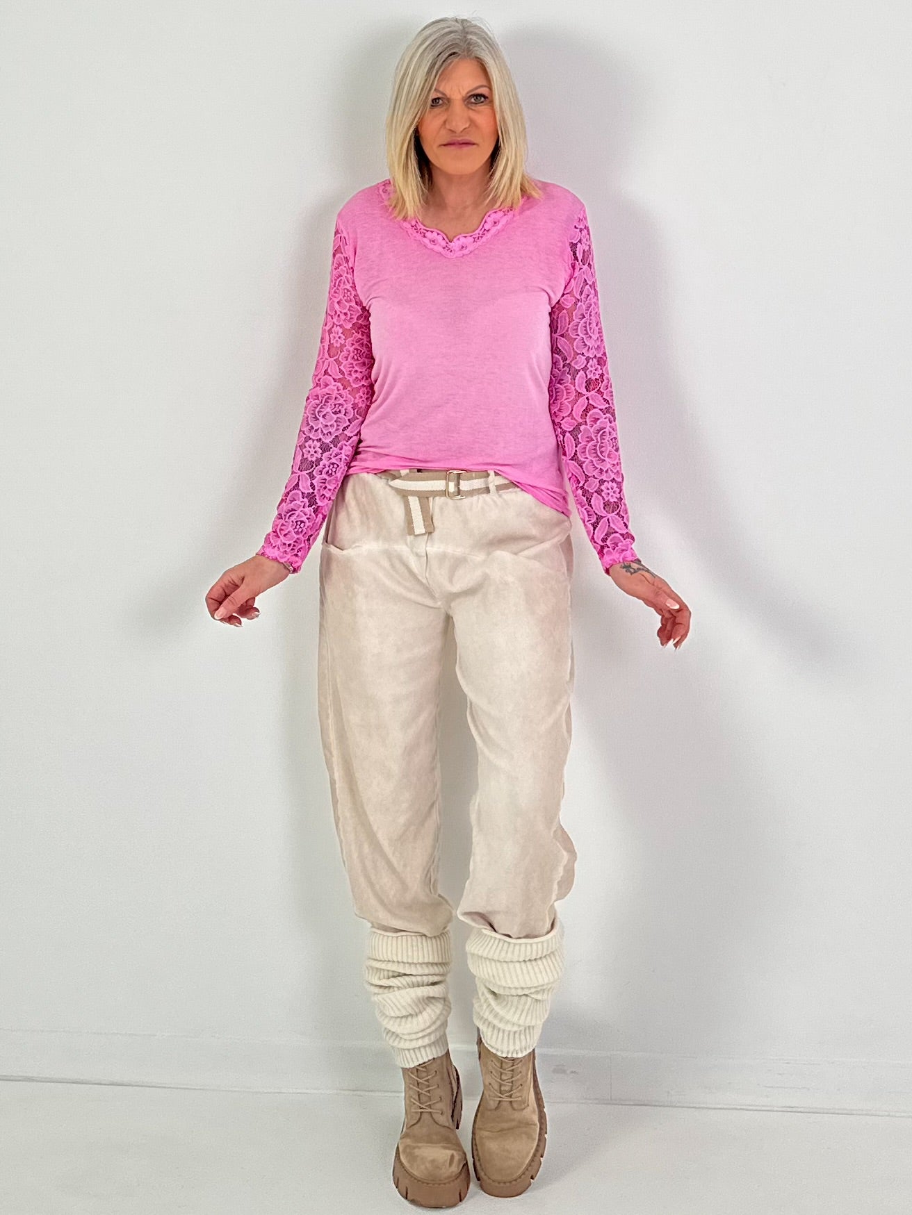 Shirt mit Spitze - pink