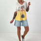 Fine knit T-shirt with print - white-yellow