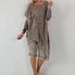 Asymmetrische oversized Tunika mit Jeans Applikationen - taupe