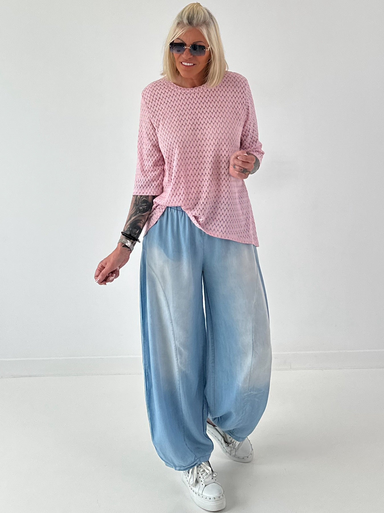 Leichte Ballon Jeans Hose  - hellbau