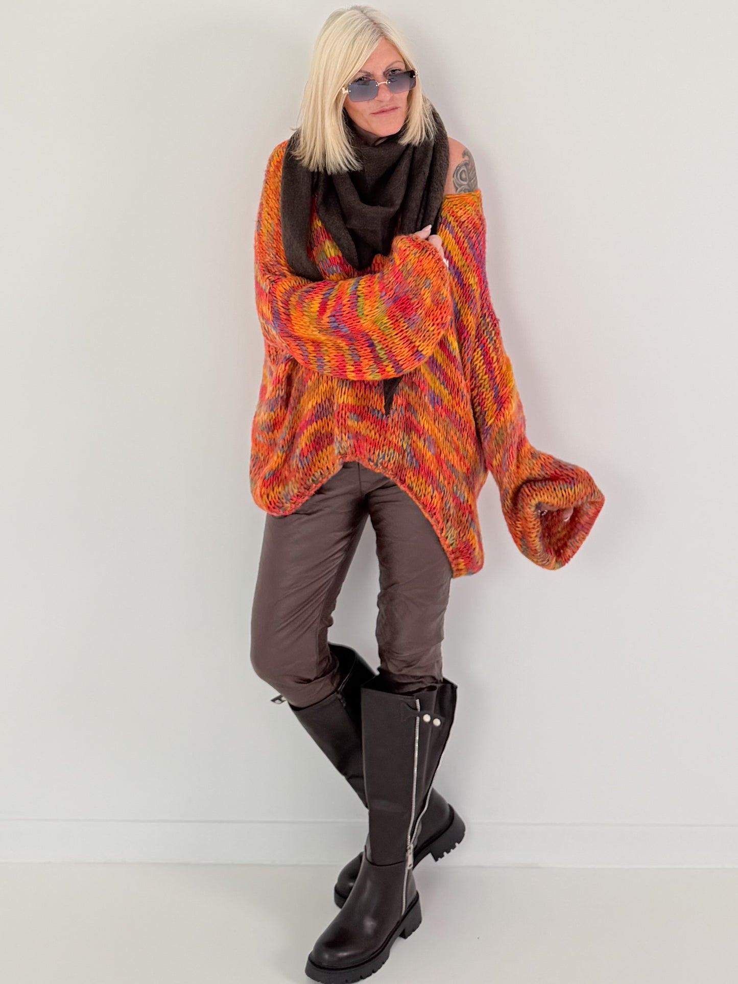 Weicher Oversized Grobstrickpullover  - mehrfarbig