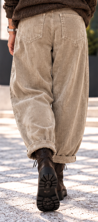 Weiche Ballon-Cordhose mit Gürtel - stone-washed-beige