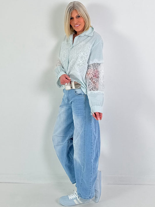 Bluse mit Spitzeneinsätzen - mint