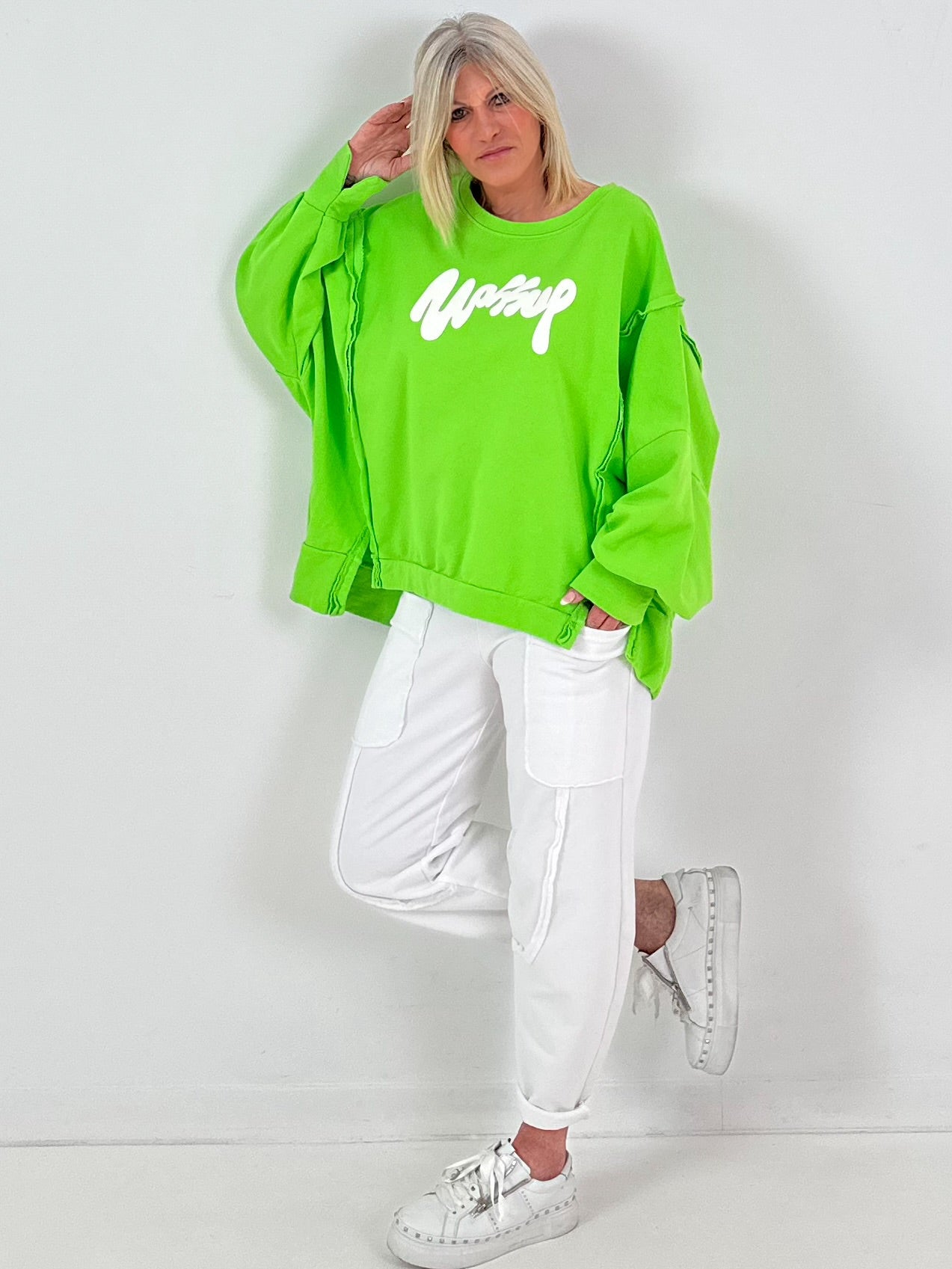 Oversized Sweatshirt Modell "Wassup" - apfelgrün