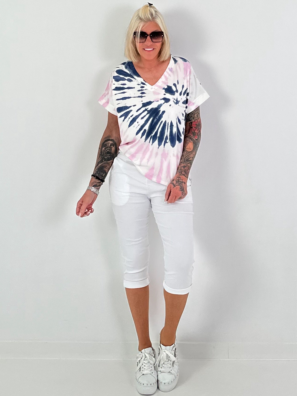 Tie-dye Shirt - white-dark blue-pink