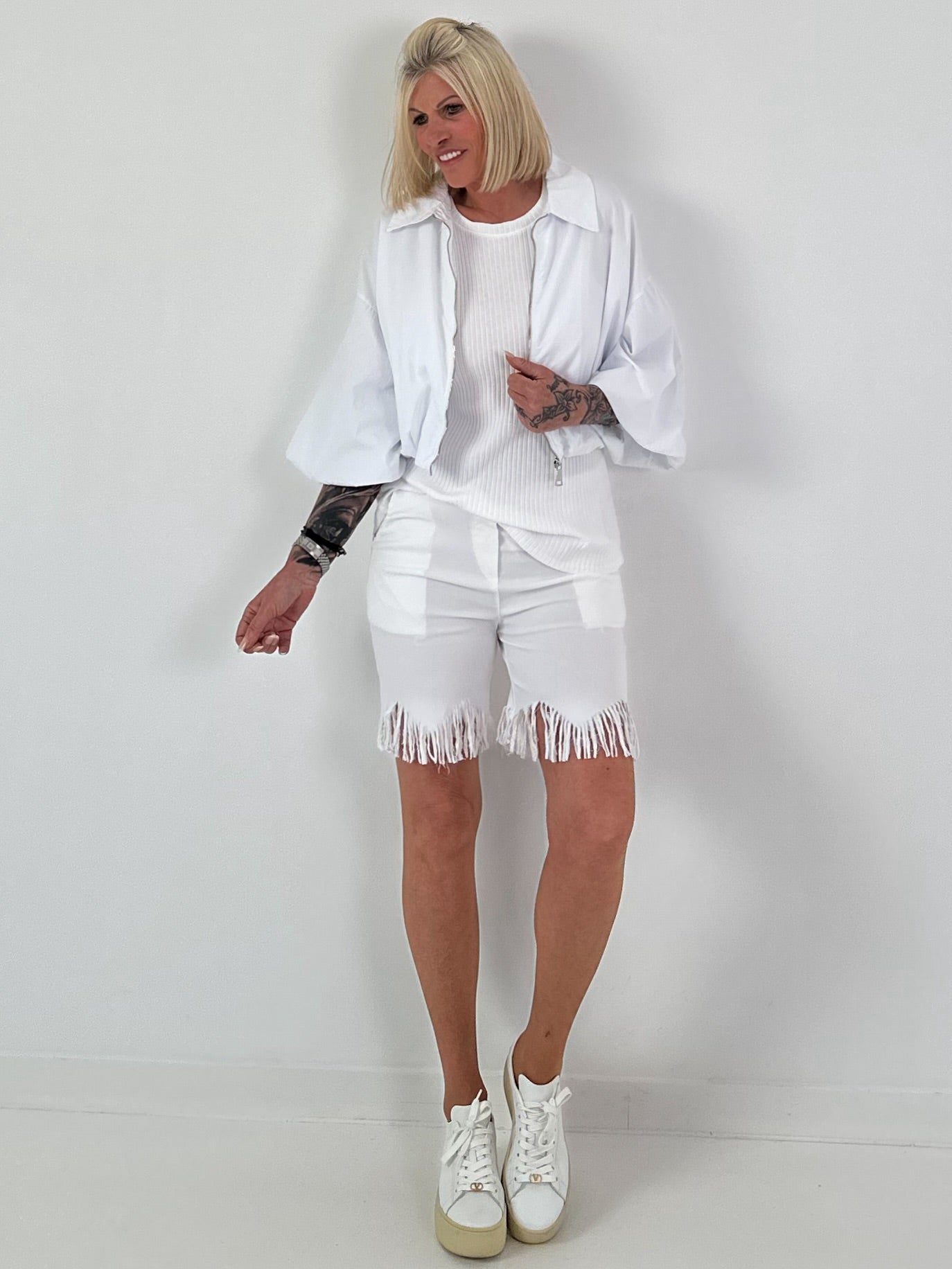 Sommer Crop-Jacke mit halben Arm - weiss