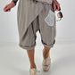 Kurze Leinen Baggy mit Überwurf und Paillettendetails - taupe