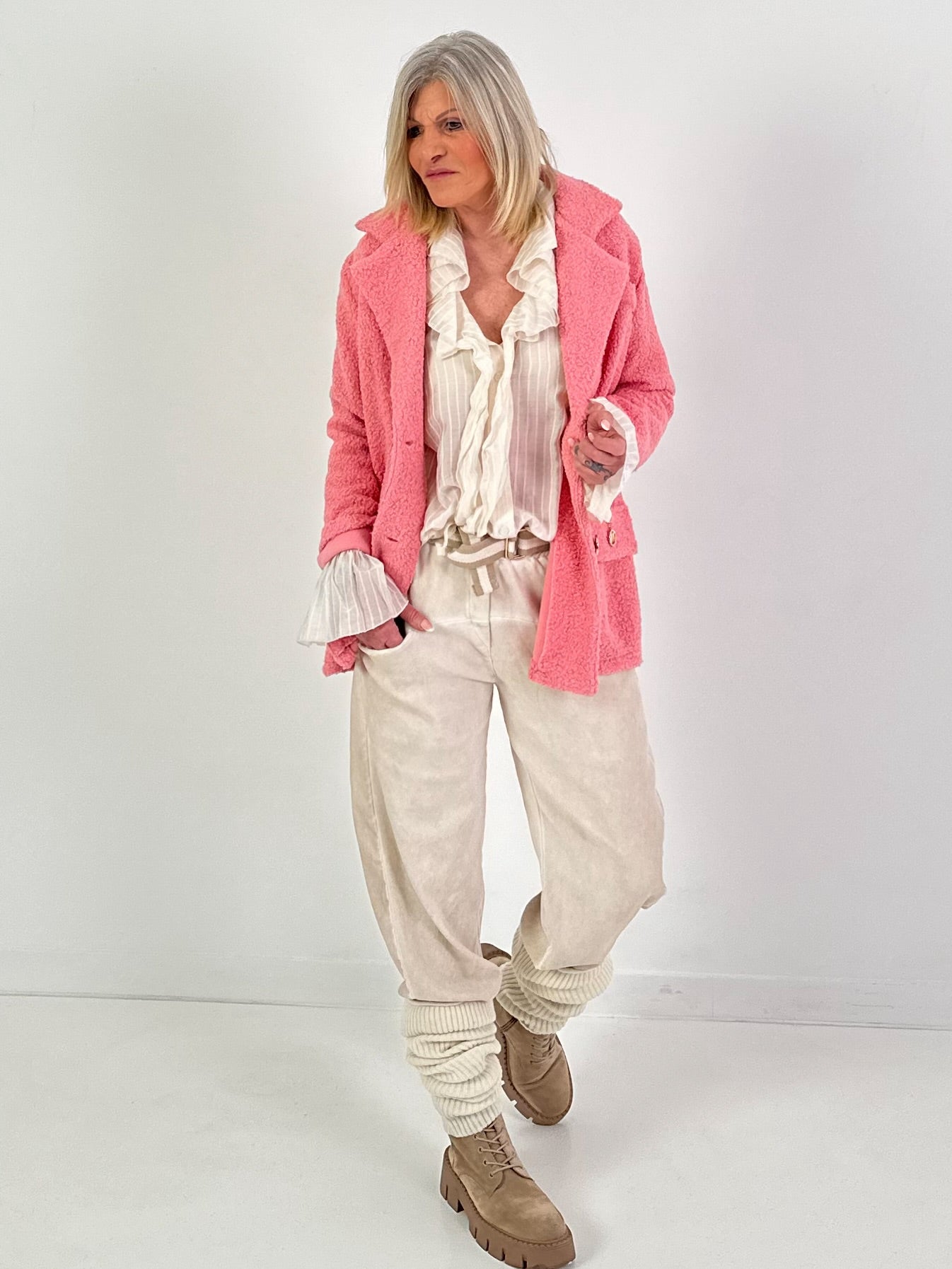 Bouclé Jacke - rosa