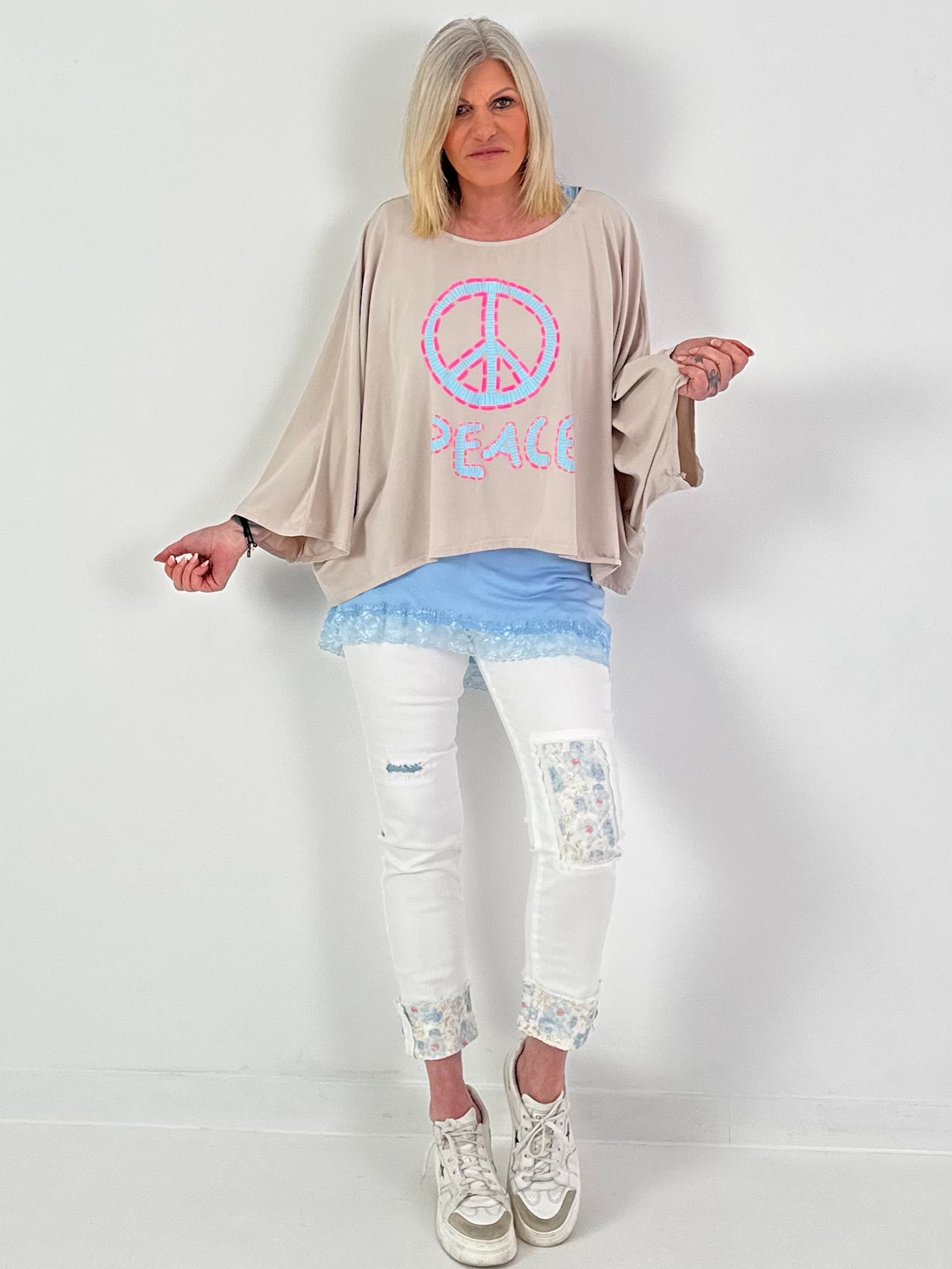 Oversized Shirt Peace - beige