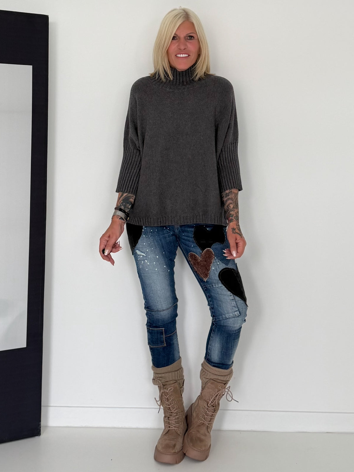 Strickpullover mit Turtleneck - anthrazit