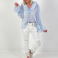 Oversized Tunika mit Vichy Muster - hellblau-weiss