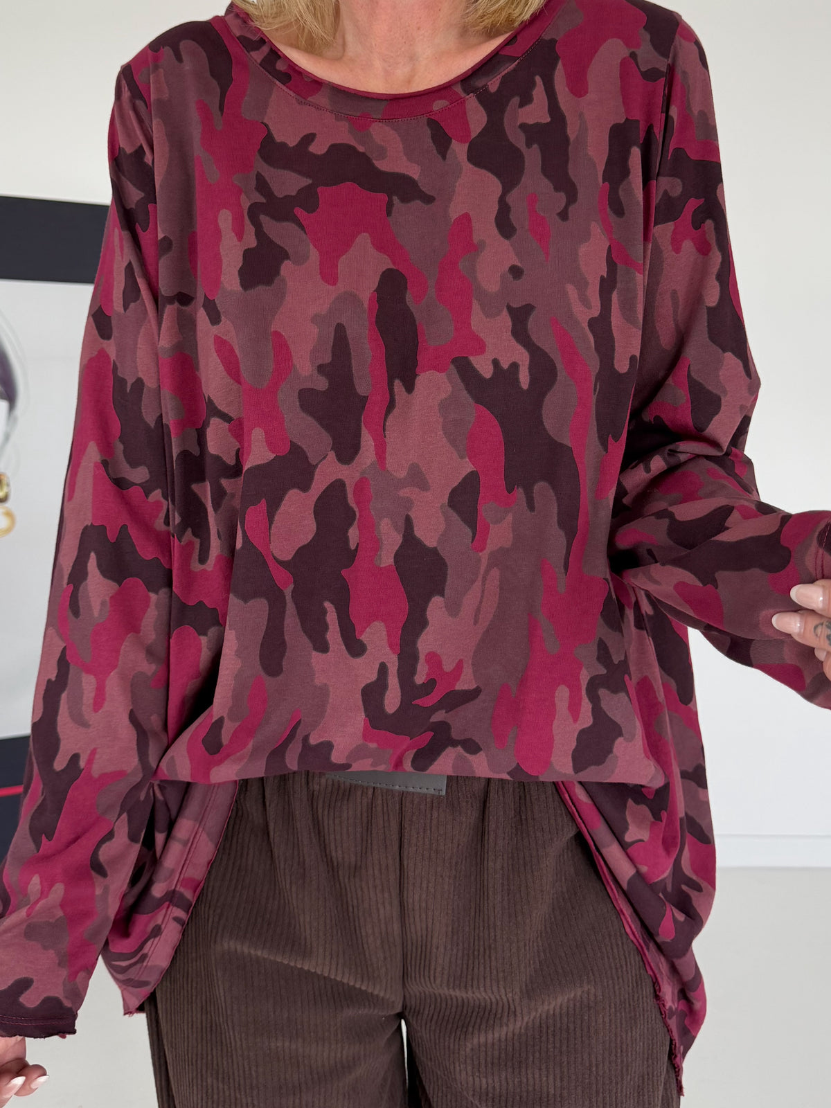 Shirt im Allover-Camouflage-Look - burgundi-mehrfarbig