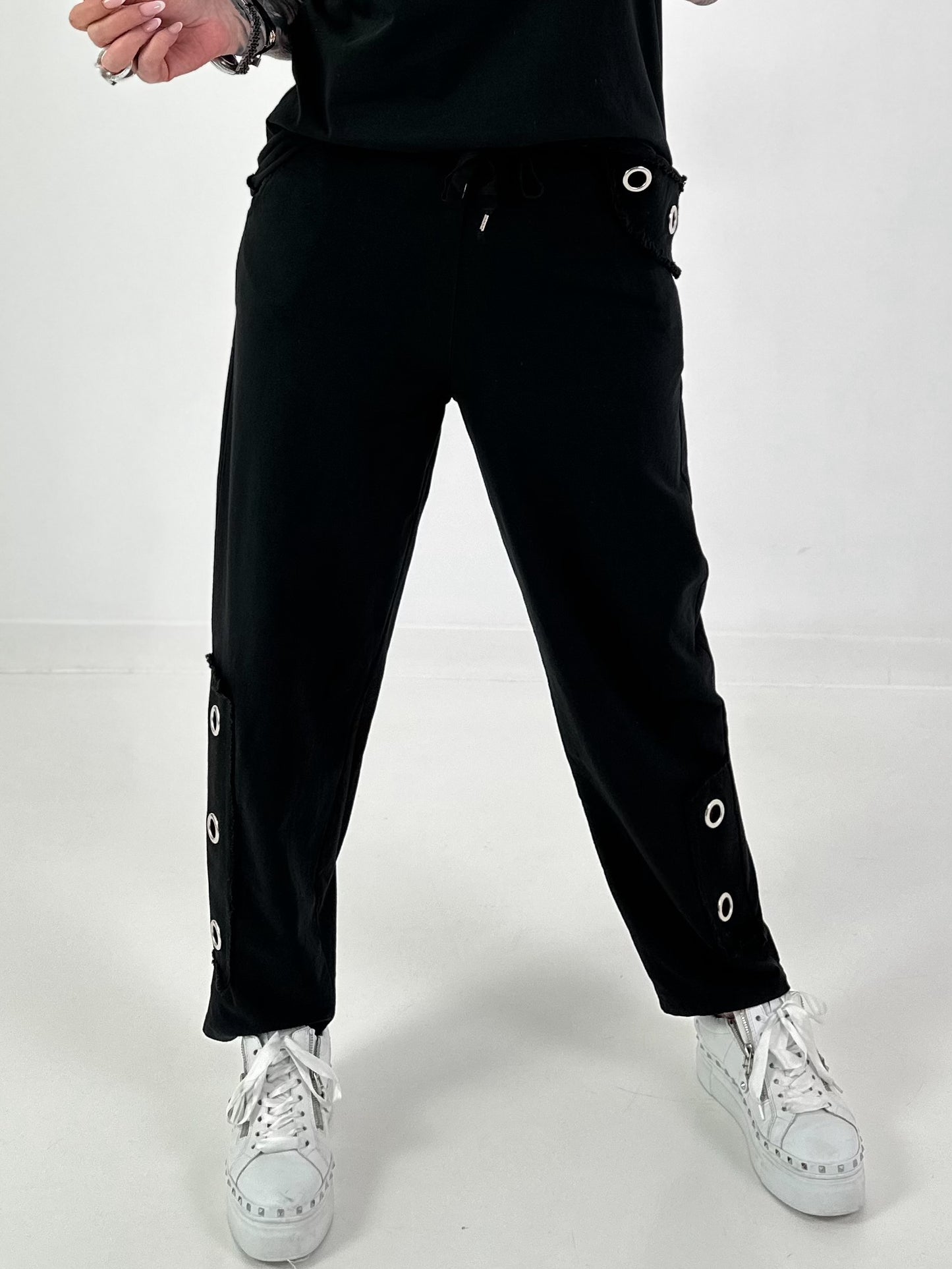 Sweatpants with Eyelets - Black