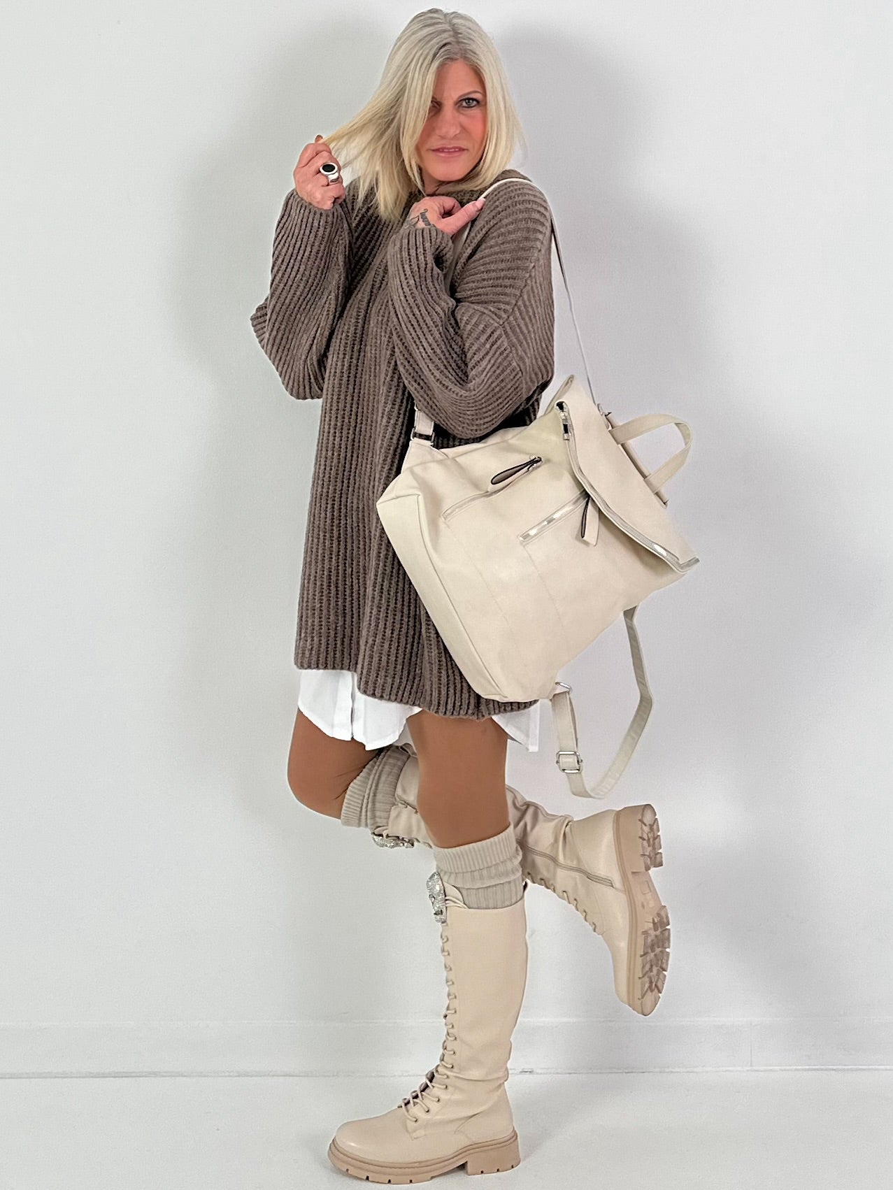 Long sweater model "Rib Relaxe" - taupe