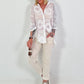 Seidenbluse mit Frottee-Applikationen - weiss