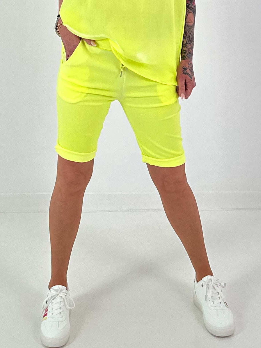 Kurze Hose mit Bindeband - neongelb