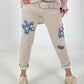 Trousers with denim and sequin details - beige