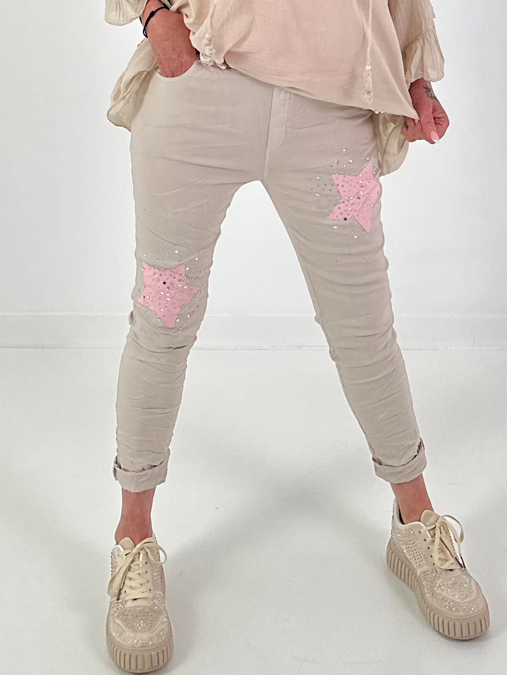 Trousers with stars - beige
