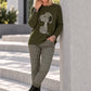Pullover mit Strass-Cartoon-Motiv - oliv