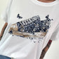 T-Shirt mit Schuhprint - weiss-dunkelblau
