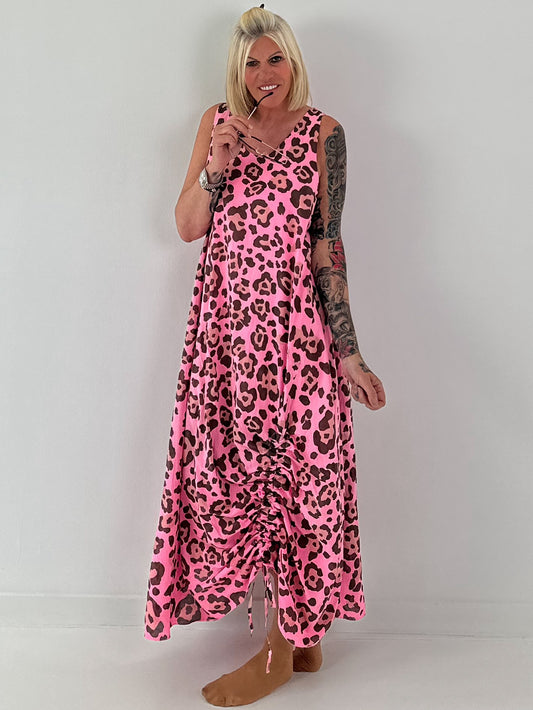 Leo Sommerkleid mit Raff-Detail - neonpink