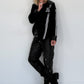 Hemdbluse mit Lederoptik-Elementen und Statement-Patch - schwarz
