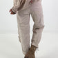 Hose mit elastischem Bund und Knopfleiste quer - beige