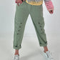 Hose mit elastischem Bund und Knopfdetails - khaki