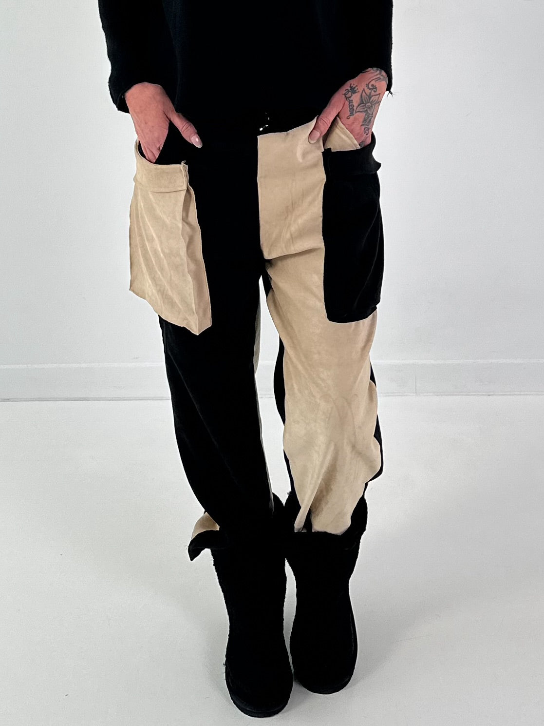 Suede-look trousers, model "Dual Harmony" - black-beige