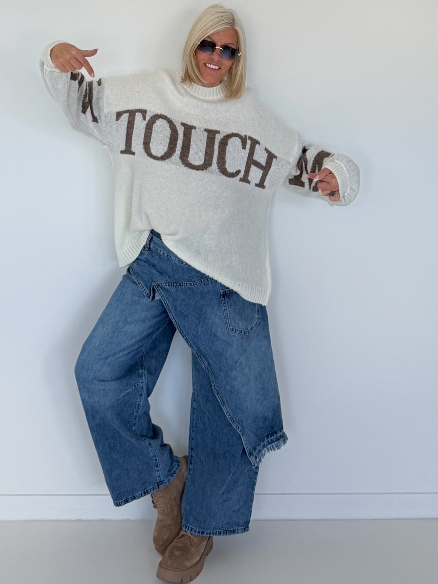 Oversized Strickpullover Dont Touch Me - ecru-taupe