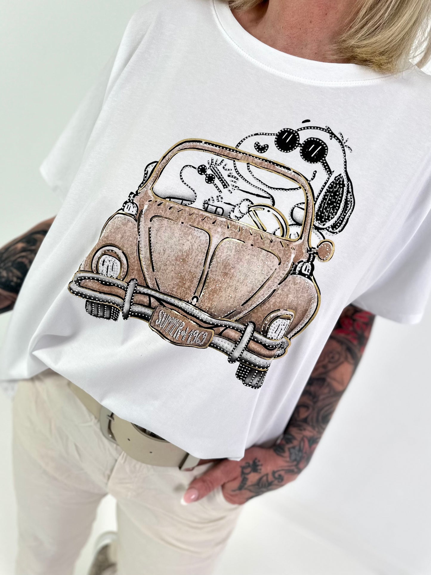 T-Shirt Car - white-beige