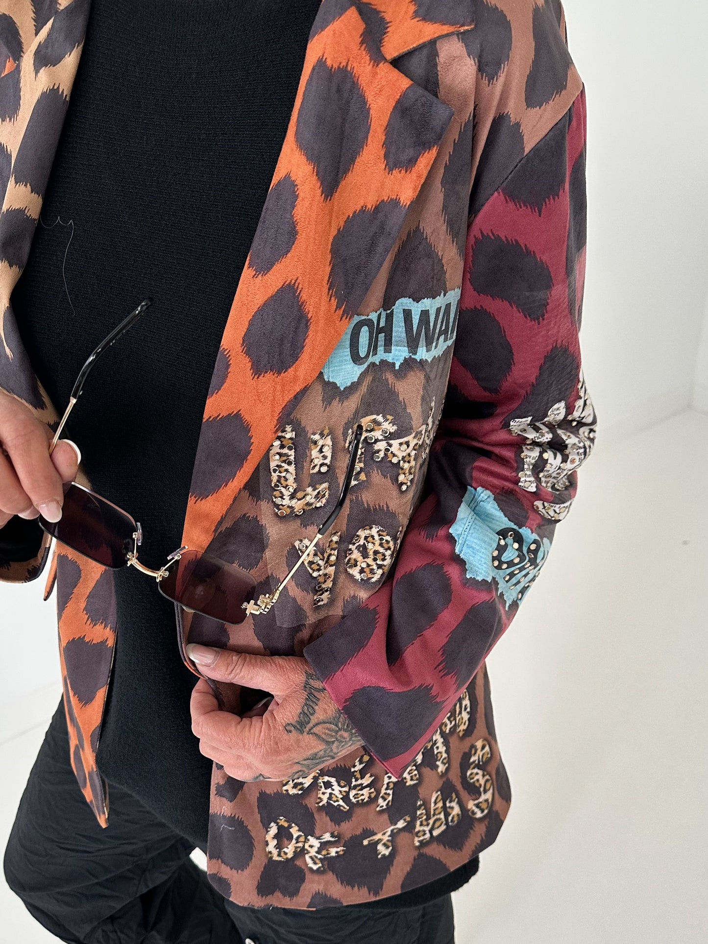 Printed blazer with rhinestones - leo - multicolored