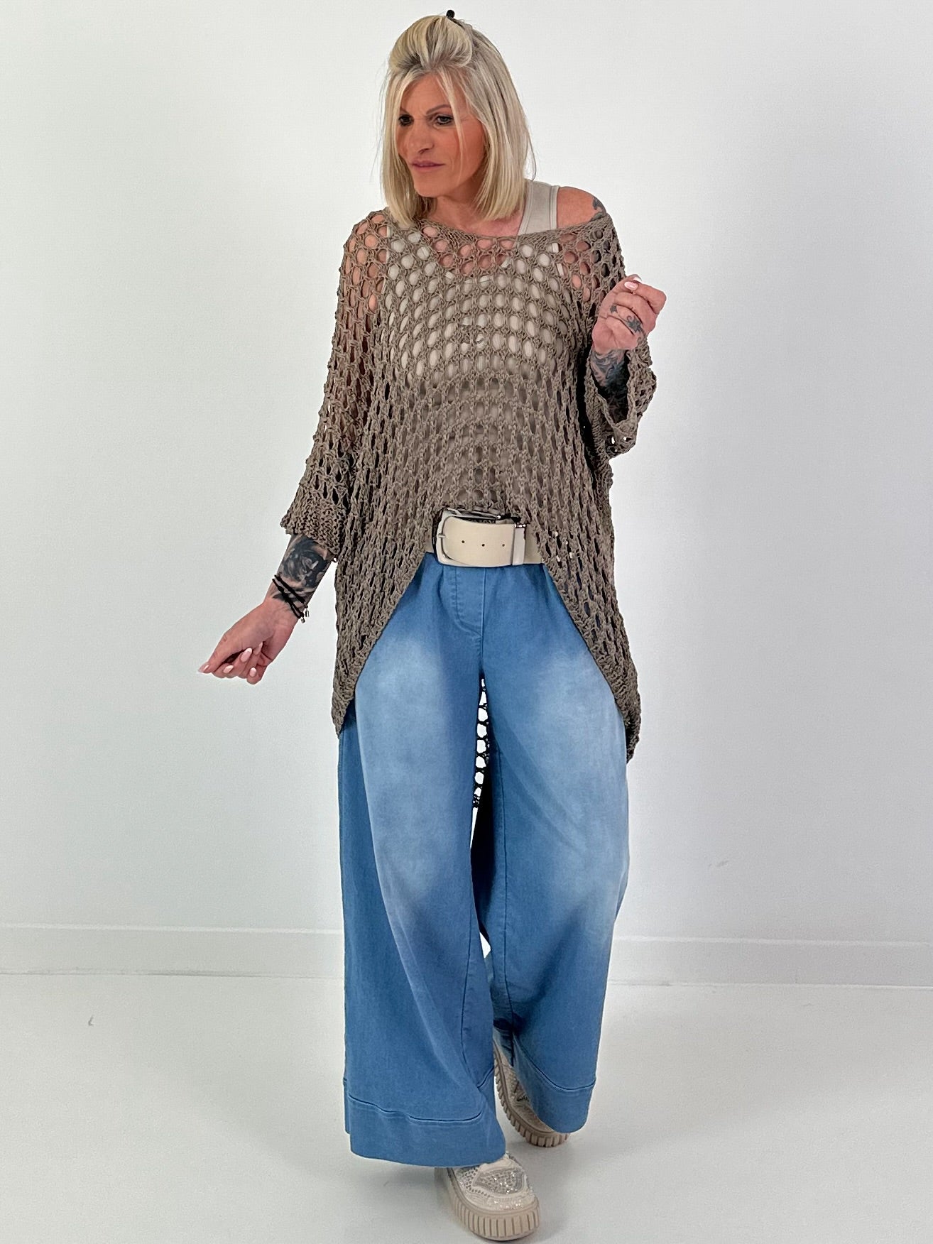 Oversized Häkelpulli - taupe