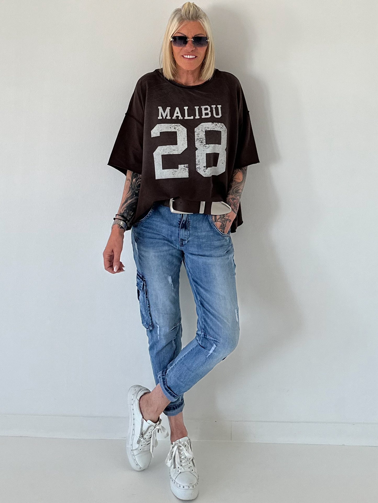 Sweater mit Vintage-Print - mokka