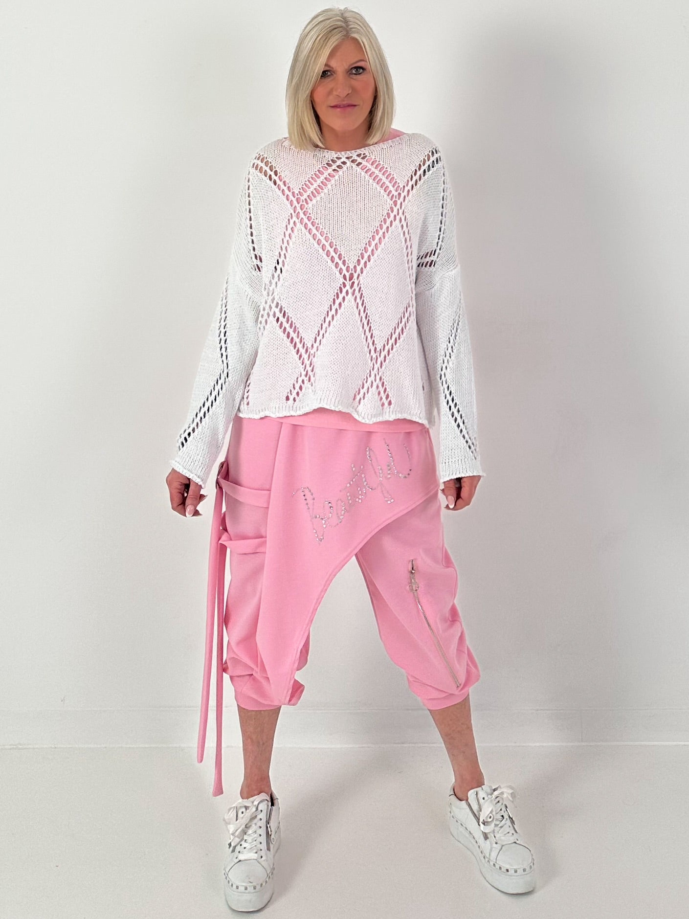 Häkelpulli mit Rautenmuster - weiss