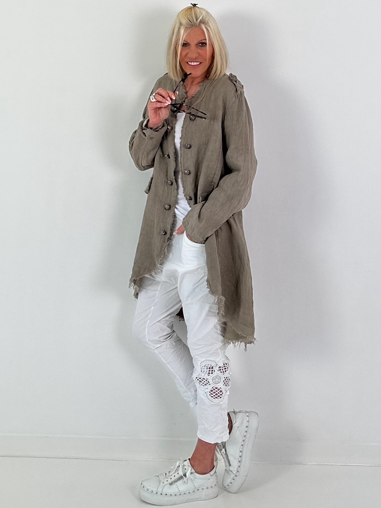Oversized Leinen Military Blazer - taupe