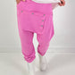 Baggy Hose Modell "Button-Belt" - rosa