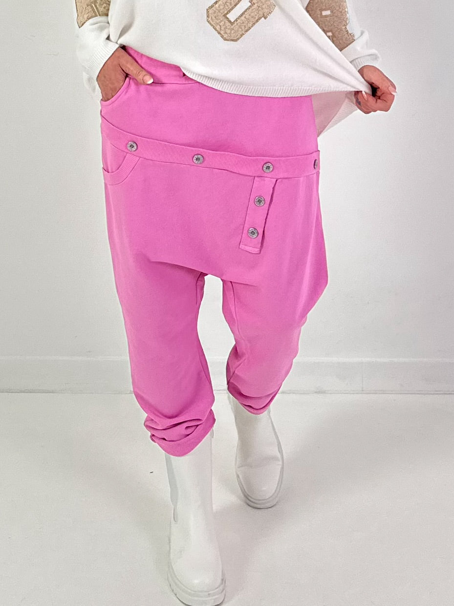 Baggy Hose Modell "Button-Belt" - rosa