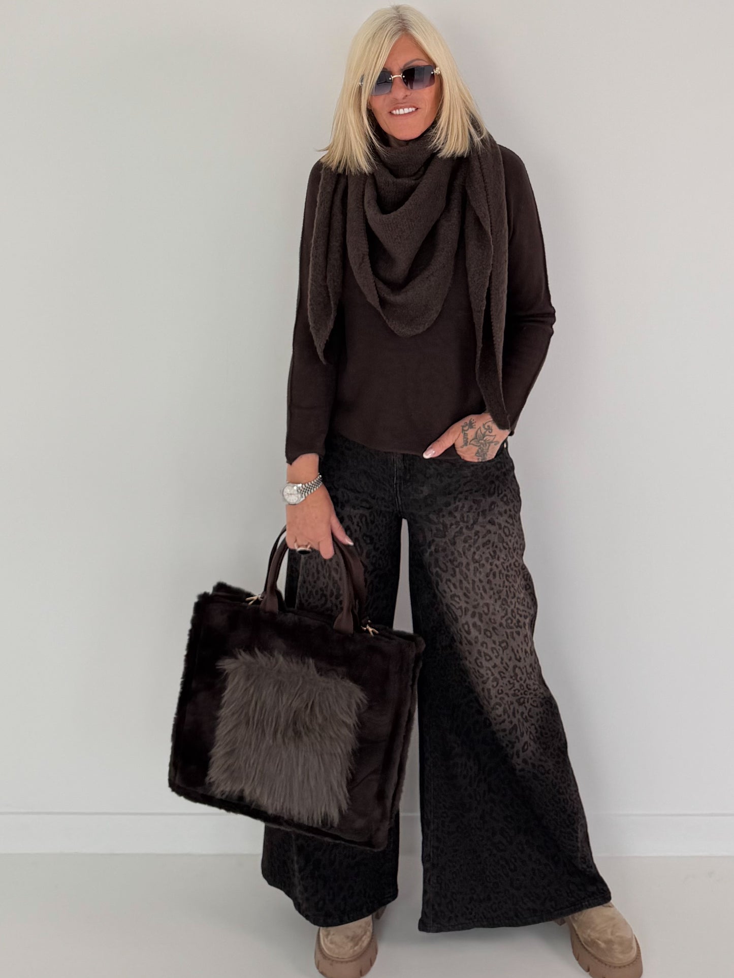 Weicher Basic Pullover - mokka
