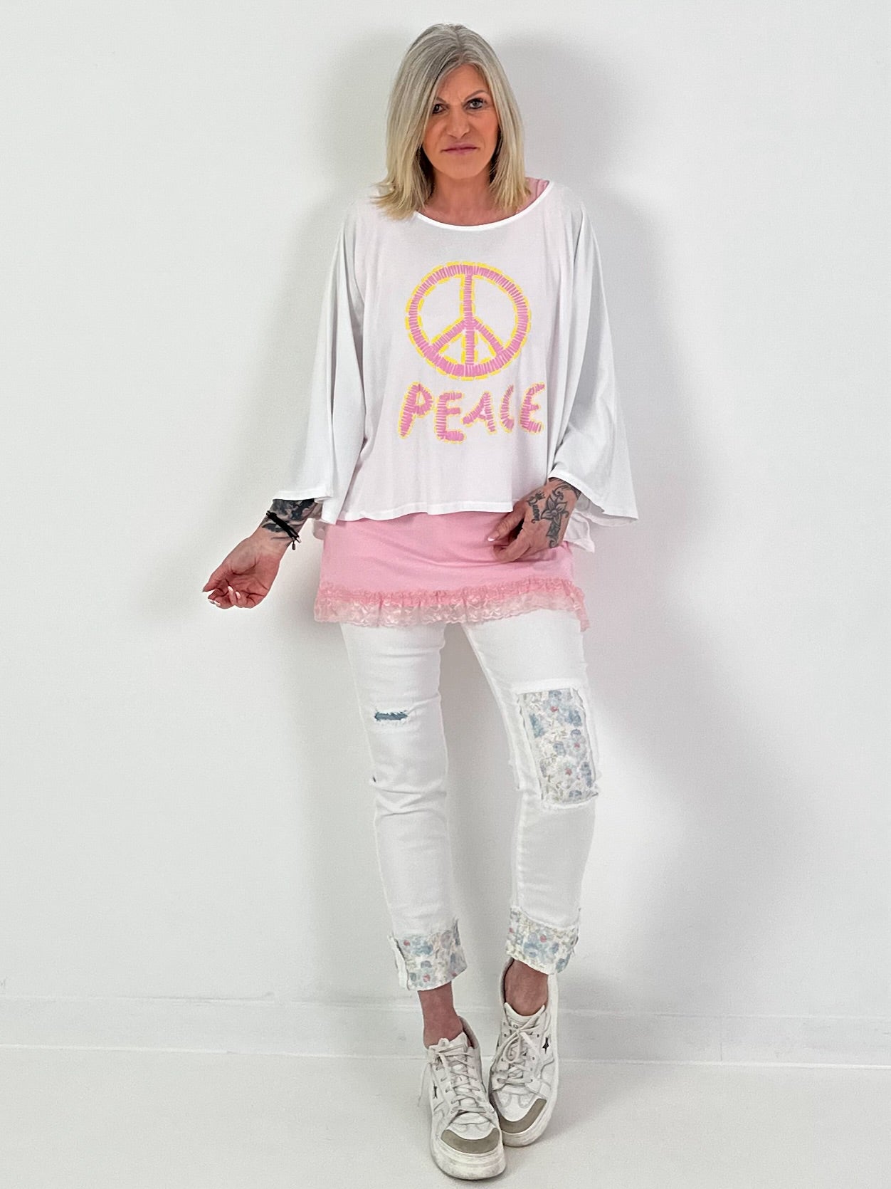 Oversized Shirt Peace - weiss