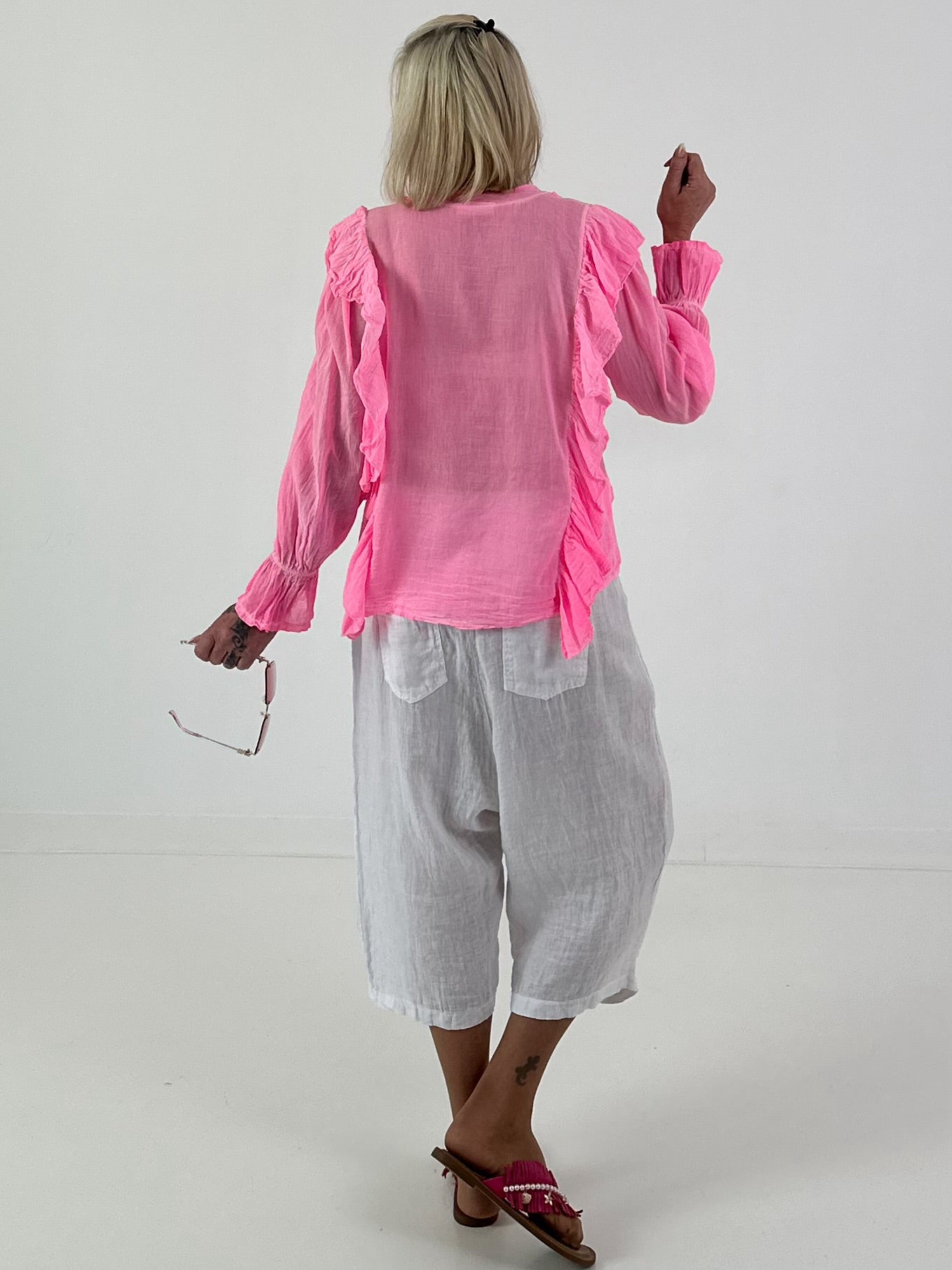 Tunika zum Binden mit Volants - neonpink