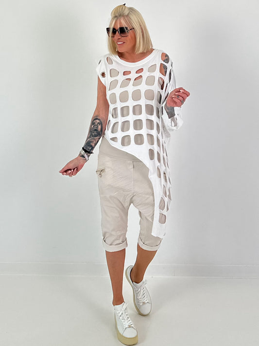 Shirt met all-over cut-outs en oogjes - wit (leverbaar vanaf 11.05.26)