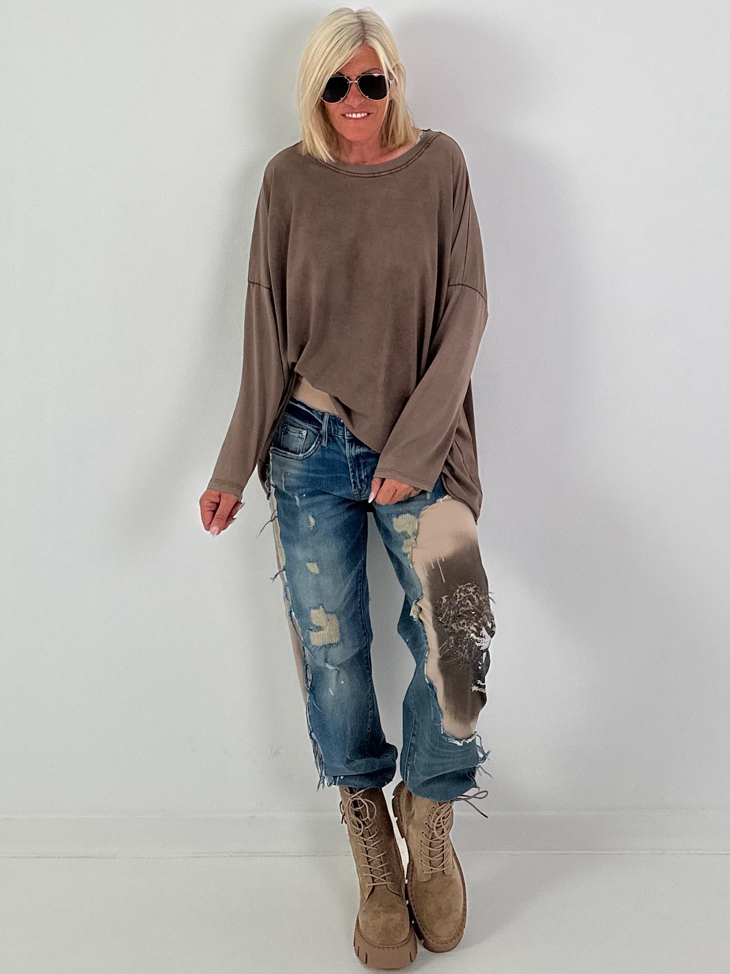 Oversized Shirt stone washed - schoko